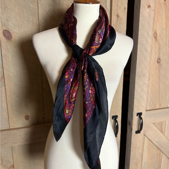 Echo silk scarf with paisley print in jewel tones 34” x 34” - Picture 4 of 9